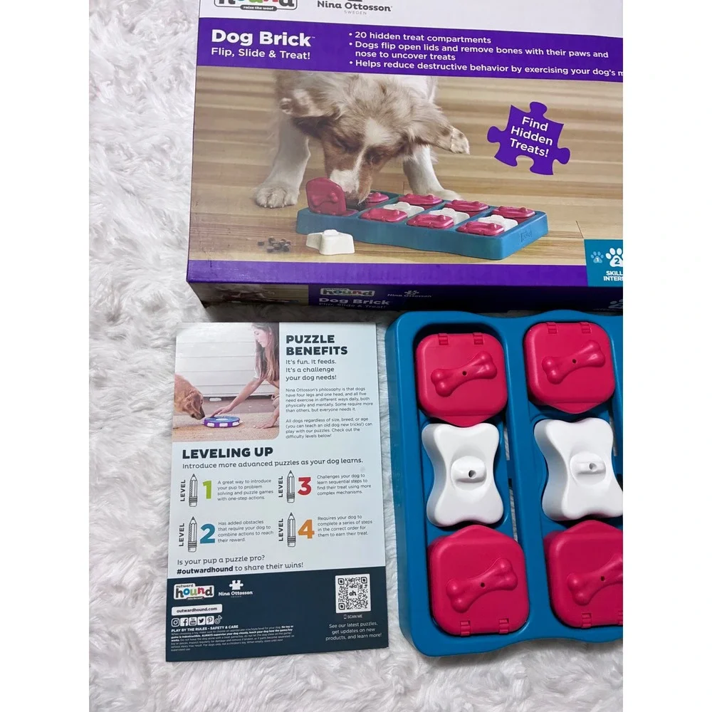 Outward Hound Nina Ottosson Dog Brick Interactive Treat Puzzle Toy Level 2 Blue